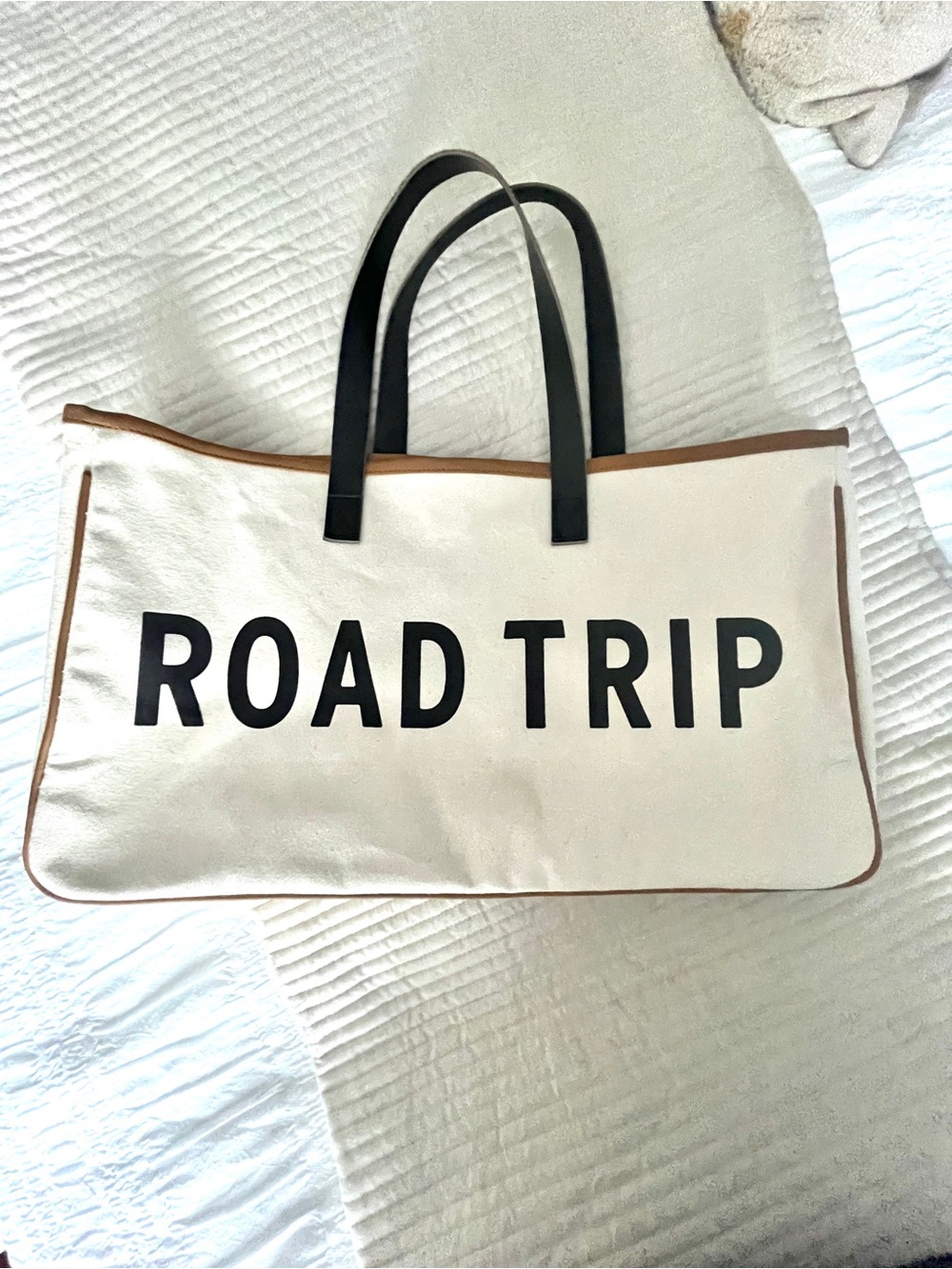 Jilly Box Canvas 'Road Trip' Tote Bag in Cream with Black Handles